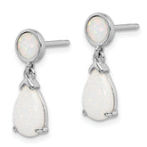 Sterling Silver Rhod-plated Created Opal Teardrop Post Dangle Earrings
